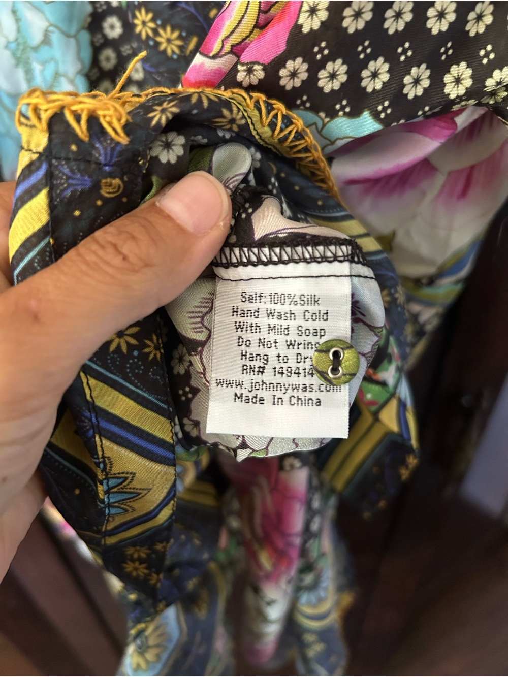 Johnny Was Floral Silk Button Down Top - Picture 5 of 8